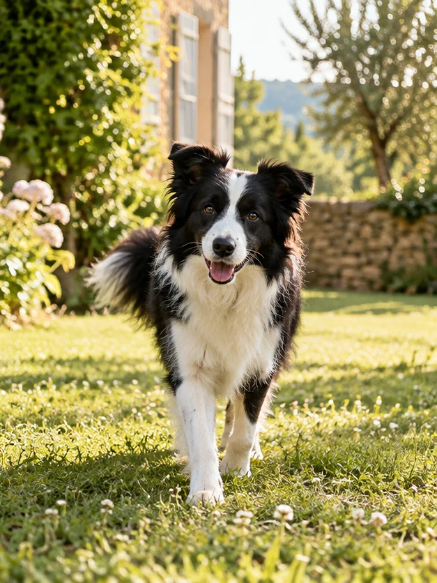 Border Collie dans un jardin
