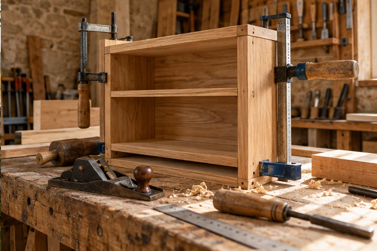 Petite étagère en bois en cours de fabrication