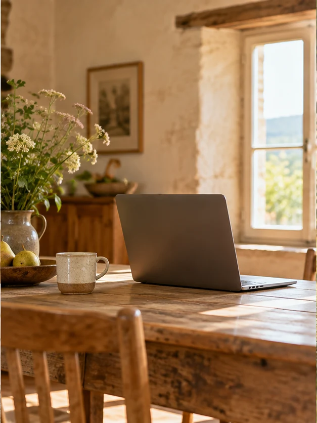 Ordinateur sur une table de travail